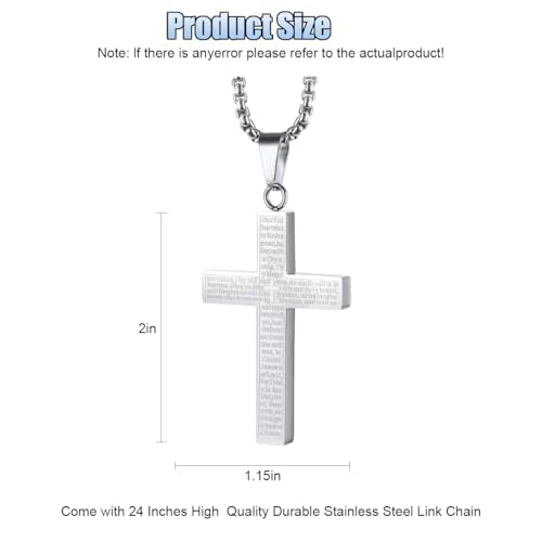 Cross Necklace Pendant Car Mirror Hanging Accessories, Stainless Steel Cross Car Rear View Charm with Bible Verse for Car, Truck, Home, Hanging Cross Car Ornament for Men Women (Steel) - color: Steel