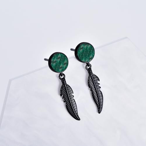 Black Dangle Drop Earrings 925 Sterling Silver Turquoise Earrings Jewelry Gifts for Women Men - style: Feather-Malachite