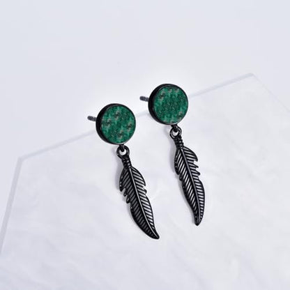 Black Dangle Drop Earrings 925 Sterling Silver Turquoise Earrings Jewelry Gifts for Women Men - style: Feather-Malachite