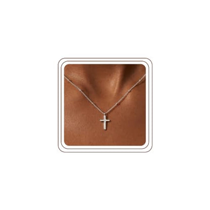 925 Sterling Silver & 18K Gold Cross Necklace, 1.5mm Bead Chain - color: Silver