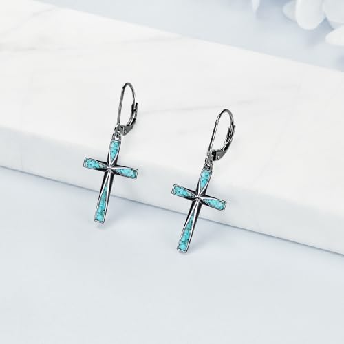Cross Earrings 925 Sterling Silver Dangle Earring Gifts for Women - style: Black Origami Turquoise