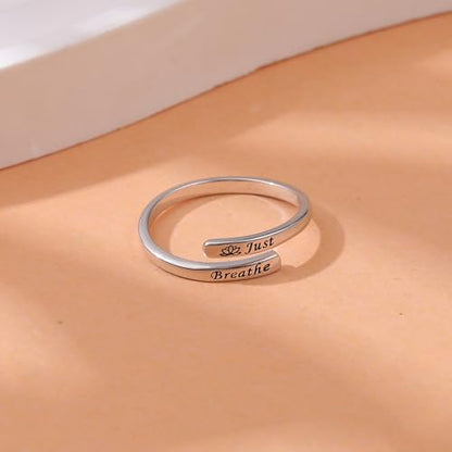 LOVECOM 925 Sterling Silver Faith Over Fear Cross Rings for Women Mother - color: Gold-Just Breathe
