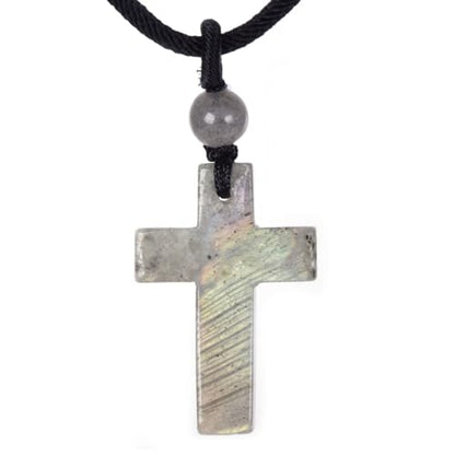 Justinstones Natural Gemstone Carved Cross Reiki Chakra Pendant Necklace 22 Inch - color: 30mm Labradorite