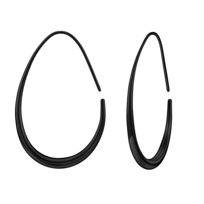 Lightweight Teardrop Hoop Earrings for Women - 14k Gold/White Gold Plated Large Oval Pull Through Hoop Earrings High Polished Statement Jewelry Gift for Women - color: Black 30*18