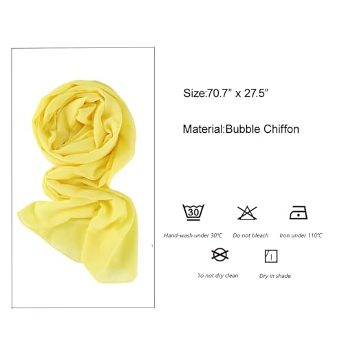 LMVERNA Solid Color Bubble Chiffon Scarf for Women Fashion Soft Hijab Long Scarfs Wrap Scarves - color: Yellow