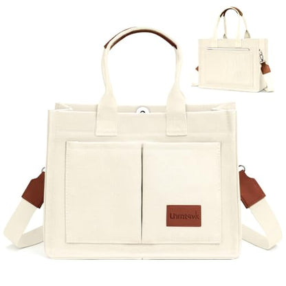 LHMTQVK Canvas Tote Bag for Women, Work & Bible Study Handbag - color: Beige