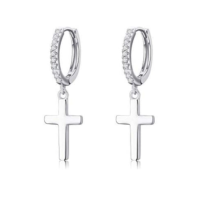 Cuoka 925 Sterling Silver Unisex Angel Wings,Cross Hoop Dangle Earrings - color: 16A-Cross Earrings(Silver)