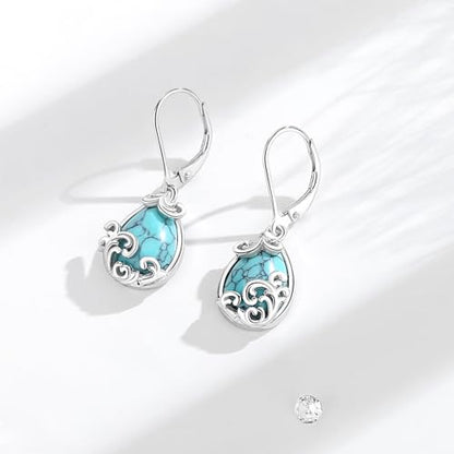 Vito Moonstone Turquoise Drop Earrings for Women, 925 Sterling Silver Hooks - style: spray-Turquoise