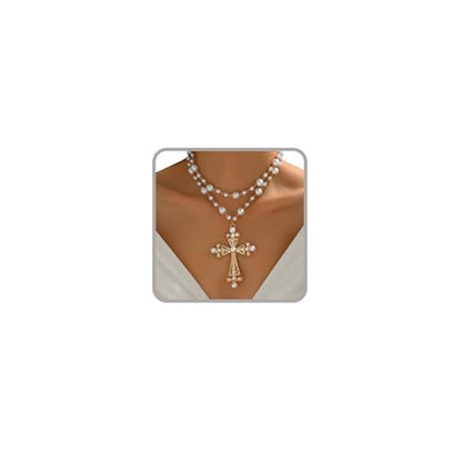 Pearl Cross Necklace Big Cross Pendants Necklaces for Women Chunky Pearl Necklace Gothic Cross Necklace Punk Vintage Cross Jewelry Women - style: Gold 05