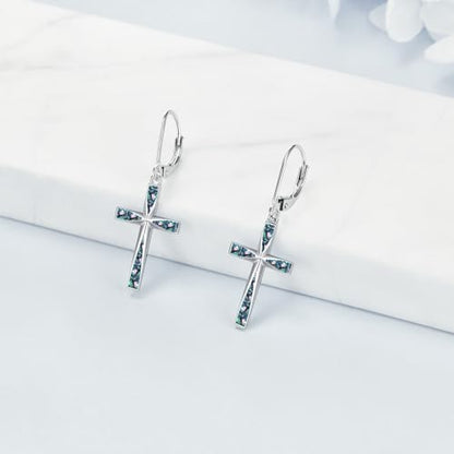 Cross Earrings 925 Sterling Silver Dangle Earring Gifts for Women - style: B-abalone shell
