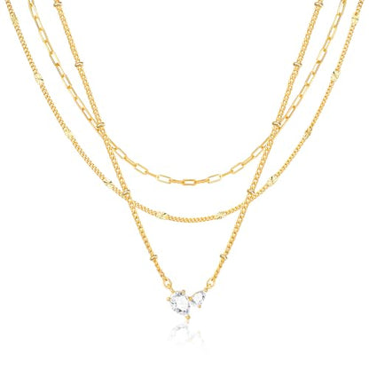 3PCS Gold Silver Layered Necklaces for Women Trendy - color: Gold&Water
