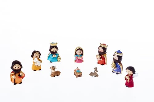 10 Pcs Christmas Nativity Set, Includes 10 Small Resin Figurines, Nativity Scene Decor Religious Table Decorations Home Decor - color: Colorful