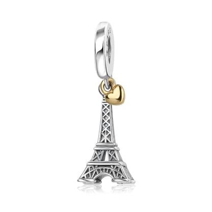 Sport Religious Charm 925 Sterling Silver Pendant,Jewelry Beads Gifts for Women Bracelet&Necklace - color: Eiffel Tower Heart Dangle