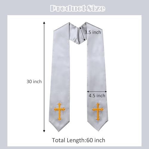 Clergy Stole & Choir Stole with Embroidered 60/72" - color: Gray, size: 72 inch
