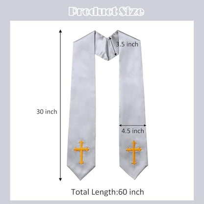 Clergy Stole & Choir Stole with Embroidered 60/72" - color: Gray, size: 72 inch