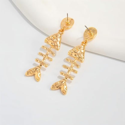 Fish Dangle Earrings for Women Gothic Grunge Y2K Punk Drop Earrings Danity Gold Silver Fish Bone Stud Earring Jewelry Gift for Women
