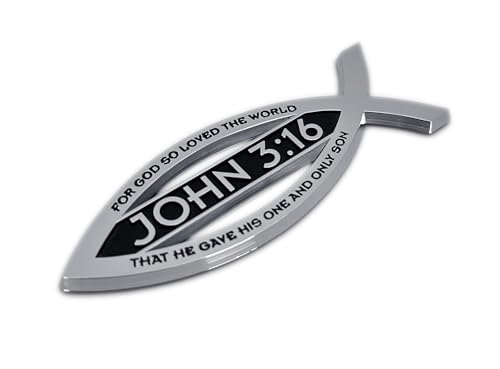 Elektroplate Christian Fish John 3:16 with Verse OEM Chrome Emblem for Cars, Trucks, and All Auto | Universal Fit at 4" x 1.4" | Weatherproof - color: John 3:16