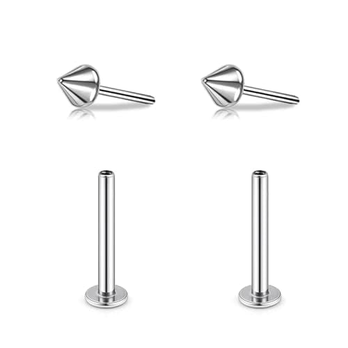 1 Pairs G23 Titanium 20G/18G/16G Press Fit Threadless Push Pop Top 4mm Flat Back Piercing Lip Stud Earring Labret Monroe Lip Ring Tragus Cartilage Bar Lehgth 6mm-12mm - color: 1 Pair Conical