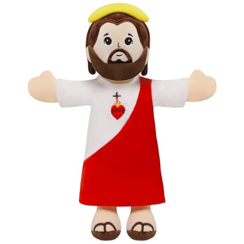 Jesus Plush Christianity Stuffed Animal – Sacred Heart Savior Stuffed Doll Christian Baby Toy for Church Sunday School Religious Gift for Children Kids Adult 13 Inch - style: Red Jesus Figurine
