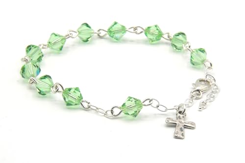 Catholic Communion Rosary Bracelet Created with Swarovski® Crystals, Glass - color: Peridot - August
