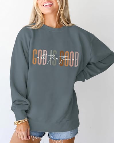 KIEKIECOO God is Good Sweatshirts for Women Christian Faith Sweatshirt Bible Verse Religious Long Sleeve Shirts Pullover - color: Deep Gray, size: Large
