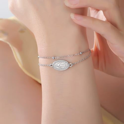 VASSAGO Virgin Mary Bracelet for Women Men Double-Sided Virgen de Guadalupe Rosary Bracelet Medal Handmade Braided Rope Catholic Christian Religious Jewelry Gift - color: Silver 11