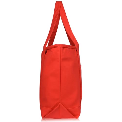 DALIX 20" Solid Color Cotton Canvas Shopping Tote Bag in Red - color: Red
