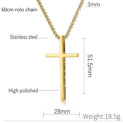 Cross Necklace for Men,Stainless Steel Christian Pendant Jewelry - color: C-gold-60cm chain