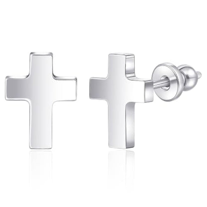 Limerencia Titanium Stud Earrings, Cross Earrings for Sensitive Ears - color: Silver +Butterfly Back