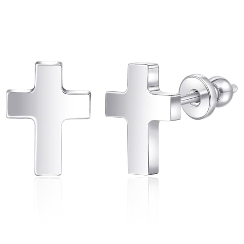 Limerencia Titanium Stud Earrings, Cross Earrings for Sensitive Ears - color: Silver +Butterfly Back