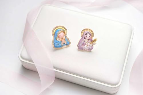My First Religious Keepsake Box Set for Girls - 3D Virgin Mary Medal, White PU Leather Case & Blessing Card for Baptism, First Communion (Premium Keepsake Box - Rosary Not Included) - style: Style B