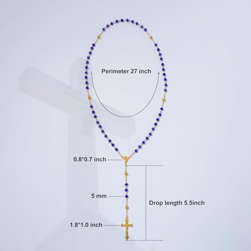 KOMI Crystal Rosary Beads with Jesus Crucifix, Catholic Necklace for Women First Communion Rosarios Wedding Rosary with Velvet Bag - style: 6MM-blue-2