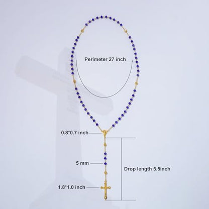 KOMI Crystal Rosary Beads with Jesus Crucifix, Catholic Necklace for Women First Communion Rosarios Wedding Rosary with Velvet Bag - style: 6MM-blue-2