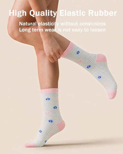 6 Pairs Crew Socks for Women, Soft Cute Funny Cotton Socks - color: Sky Candy