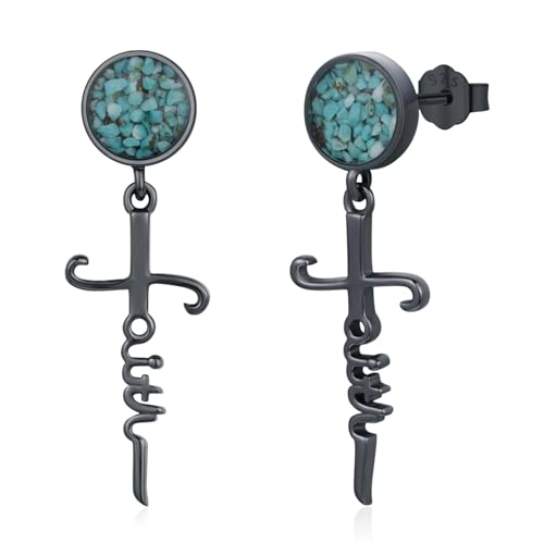 Black Dangle Drop Earrings 925 Sterling Silver Turquoise Earrings Jewelry Gifts for Women Men - style: Cross Faith