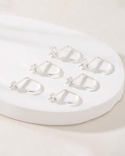 3 Pairs Backless Earrings for Women, Stay Close Half Hoop Earrings - color: Silver-CZ Triangle 4/5/6mm