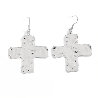 Chunky Gold Silver Cross Drop Dangle Earrings for Women Statement Western - color: Silver
