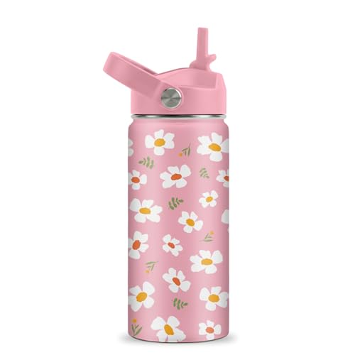 Floral Water Bottle for Girls - 16oz Flower Stainless Steel Water Bottle with Straw - Cute Flowers Insulated Cup - Pink Floral Kids Tumbler for School, Sports, Travel - color: Floral01, size: 16 Ounces