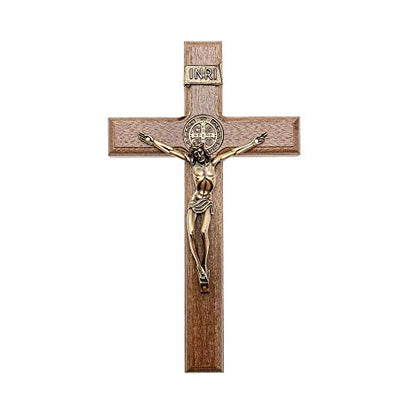 Intercession Wall Wood Cross Crucifix (10 in - Antique Gold)