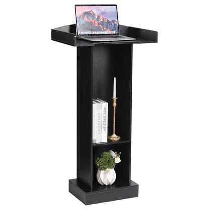Podium Stand for Lectern Presentation Church Classroom, Black Pulpit with Wooden Heavy Base, Podium for Lecture, Wedding Speech - color: Black-classic