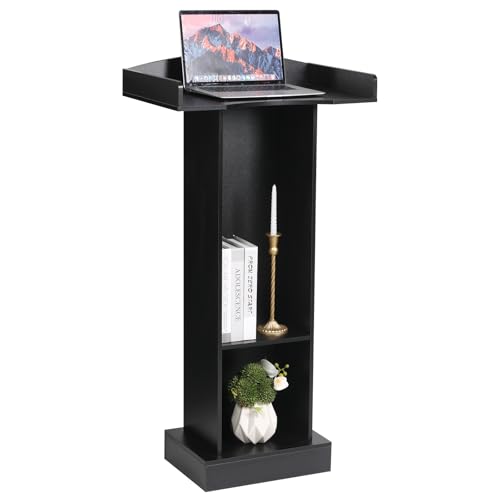 Podium Stand for Lectern Presentation Church Classroom, Black Pulpit with Wooden Heavy Base, Podium for Lecture, Wedding Speech - color: Black-classic