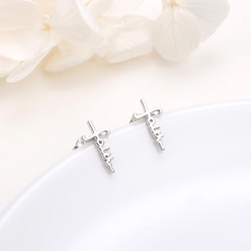 925 Sterling Silver Infinity Love of God Simple Dainty Faith Cross Dangle Earrings Religious Gift for Women - color: Faith Cross