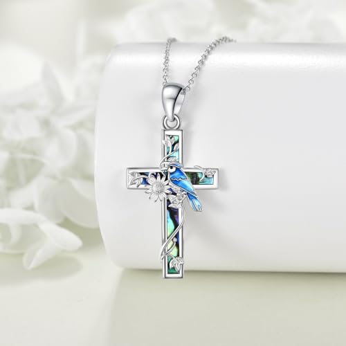 YFN Cross Necklace Sterling Silver Religious Cross Pendant Jewelry Christian Gifts for Women Men - style: F. Blue Jay