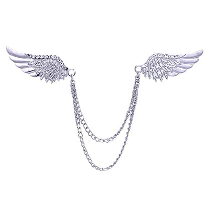 WCRAZYE Shiny Rhinestone Metal Feather Lapel Pin Angel Wings Tassel Chain Brooch Collar Pins for Women Girls Men's Animal Eagle Pin Suit Sweater Shawl Coat Breastpin Accessories - color: Silver Wings Pins