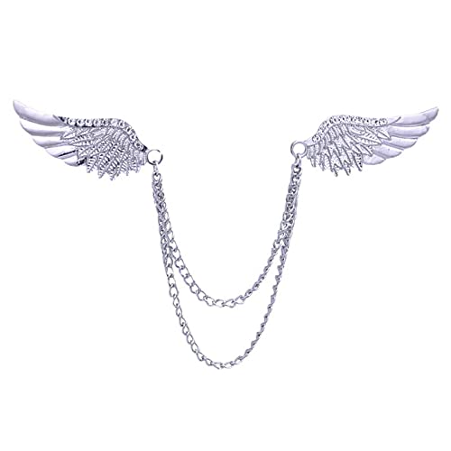 WCRAZYE Shiny Rhinestone Metal Feather Lapel Pin Angel Wings Tassel Chain Brooch Collar Pins for Women Girls Men's Animal Eagle Pin Suit Sweater Shawl Coat Breastpin Accessories - color: Silver Wings Pins