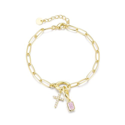 Free bird 14K Gold Cross Birthstone Bracelets for Women Dainty Charm - color: 10-Oct.