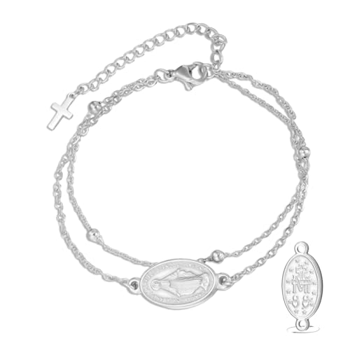 VASSAGO Virgin Mary Bracelet for Women Men Double-Sided Virgen de Guadalupe Rosary Bracelet Medal Handmade Braided Rope Catholic Christian Religious Jewelry Gift - color: Silver 14