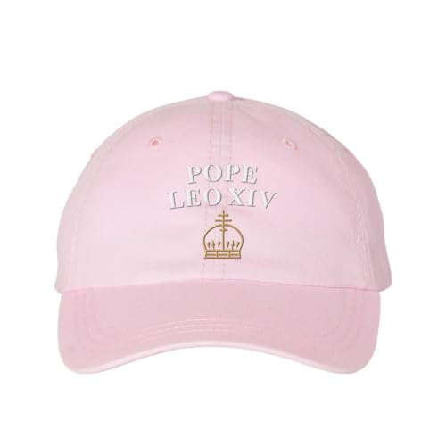 Pope Leo XIV with Crown Embroidered Baseball Cap Adjustable Cotton Dad Hat Pigment-Dyed - color: Pink