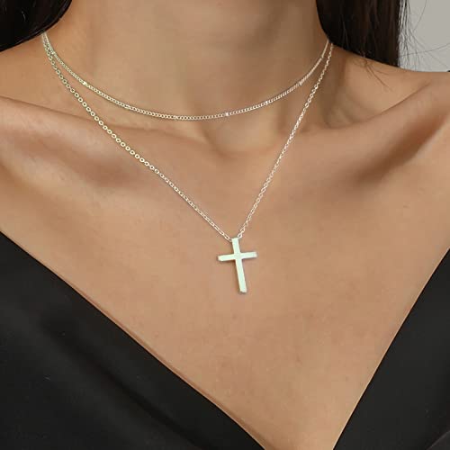 Luxval Cross Necklace for Women -Dainty 14K Gold Plated Cross Necklace Layered Gold Cross Necklace Cross Choker Necklace Gold Cross Necklaces for Women Trendy Gold Jewelry Gifts for Women - color: Silver-Layered Cross