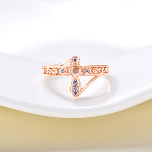 AOBOCO Cross Ring with Mustard Seed 925 Sterling Silver With God All Things Are Possible Band Rings, Size 4-13 - color: Silver Plated with Rose Gold